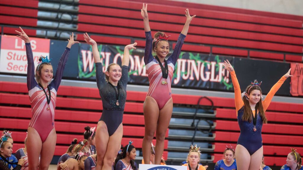 Lawrence, Free State FireLions Gymnastics at Sunflower League championship meet-171